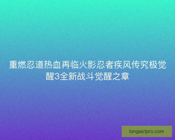 重燃忍道热血再临火影忍者疾风传究极觉醒3全新战斗觉醒之章