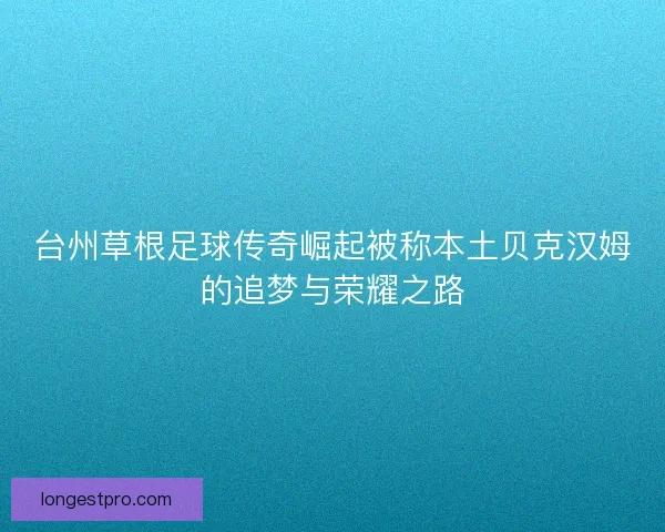 台州草根足球传奇崛起被称本土贝克汉姆的追梦与荣耀之路